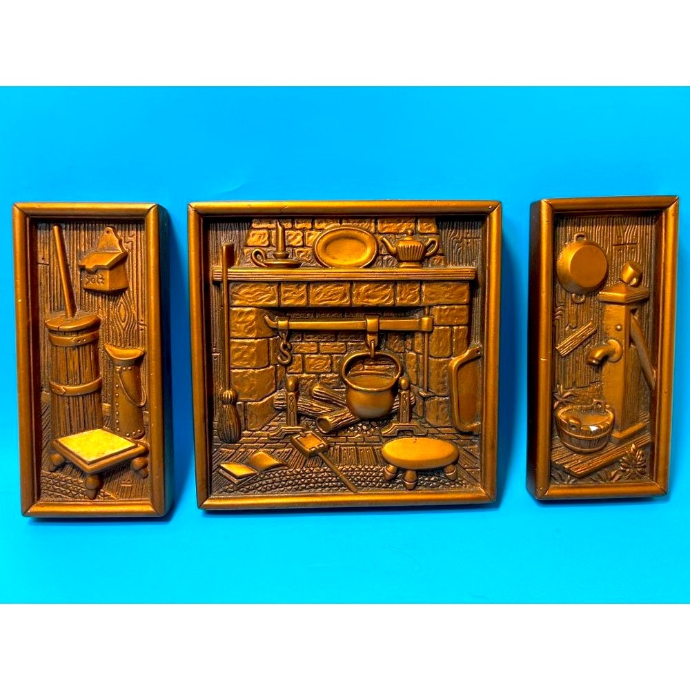 1965 Miller Studio Inc # Piece Ceramic Wall Trip-Tic Bronze Relief Vintage 6x12
